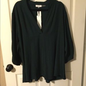 Calvin Klein green Dustin roll sleeve blouse